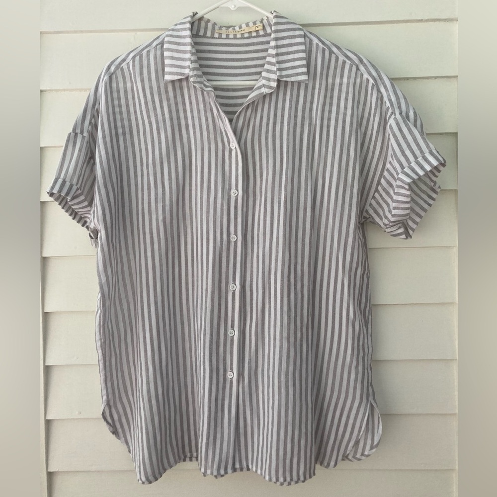 Ellison | Striped Short-Sleeve Button-Up Shirt Size Large